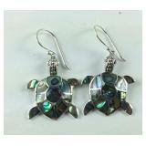 Sterling silver abalone shell turtle earrings