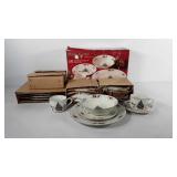 Holiday decor, stoneware dinner set, serviced for