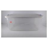 Large clear plastic storage tote with lid
