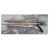 5pc Old Tools Group, grass whip, Cultivator,
