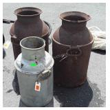 Three Dairy Farm Milk Cans, no lids, rustic