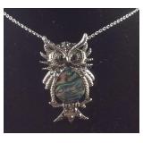 Abalone shell blue and gray Austrian crystal owl