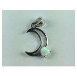 Sterling silver lab opal moon pendant