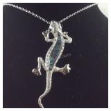 Abalone shell Austrian crystal lizard necklace