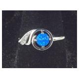 Sterling silver size 9 lab opal ring