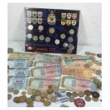 Foreign Coins and paper money and casino chip
