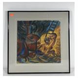 Signed painting, framed and matted, measures