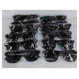 Twelve pairs of black plastic sunglasses, new