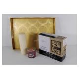 Group of decorative items, tray from Pier One,