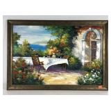Painting on canvas, seaside patio, framed 40x28