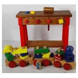 Wooden toys, includes train, wooden stackable