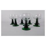 Set of 8 glass wine goblets, labeled Bockling