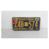 Pennsylvania license plate, bicentennial state