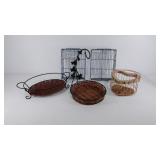 Group of mixed material baskets, metal, Wicker,