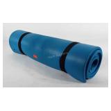 Yoga mat, one Velcro strap not attached, wear as