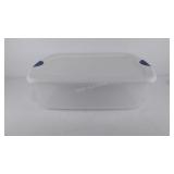 Clear plastic storage tote with lid, 35 quart