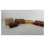Five wooden boxes, includes three cigar boxes