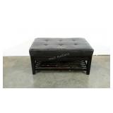 Tufted leather look ottoman, 27 x 42 x 19