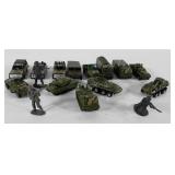 Toys, army tanks, jeeps, trucks, and men