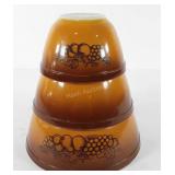 Three Pyrex nesting bowls with Old Orchard