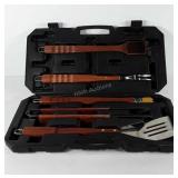 BBQ tool set with case, includes spatula, tongs,