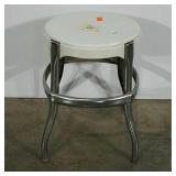 Enamel stool, aluminum legs, 17", some visible