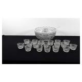 Pressed glass floral punch bowl with 18 cups and