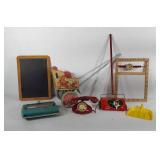 Vintage toys, includes tin Ohio Art Co. doll