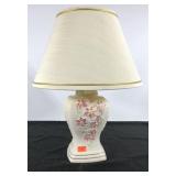 Belleek painted table lamp with shade, stands 21"
