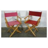 Two directors chairs, pink and red