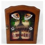 Wooden coffee house box with stained glass door