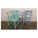 Painted chair and school style desk seat