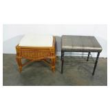 Two stools, rattan and metal