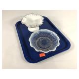 Glass, unmarked Fenton Silvercrest pedestal bowl,