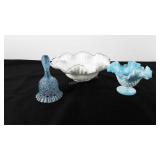 Glassware, includes milk glass silver Crest bowl,