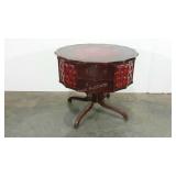 Accent table, pedestal base, spins, leather-look