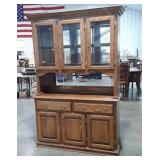 Modern Oak 2pc China Hutch, top with 3 etched