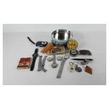 Mixed group, metal cookie tin with belt buckle,