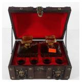 Pirate treasure chest, includes two amber glass