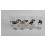 Car themed glass tumblers, eight different,