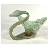 Art glass, end of day swung swan bowl, 11x14x8
