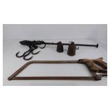 Iron meat scale with weights and meat saw