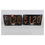 Pair of 1956 New Jersey license plates, EV 120