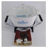 Corning Ware casserole dish with lid, and warmer