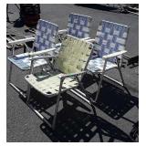4 Folding Lawn Chairs, aluminum framed, 3 match