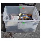Tote of tools and hardware.   Stud sensor,