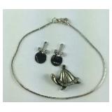 Sterling silver turtle pendant, two silvertone