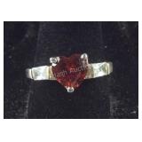 Heart Cut Garnet Colored CZ Ring, size  8.75,
