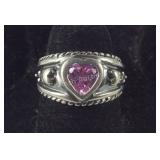 Pink CZ Heart Ring, size  5.25,  5.4 grams