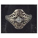 Filigree Style CZ Ring, size  9.75,  3.6 grams